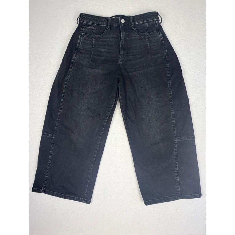 Pilcro Anthropologie Black Wide Leg Crop Jeans Women's High Rise Utility Denim - Picture 1 of 7